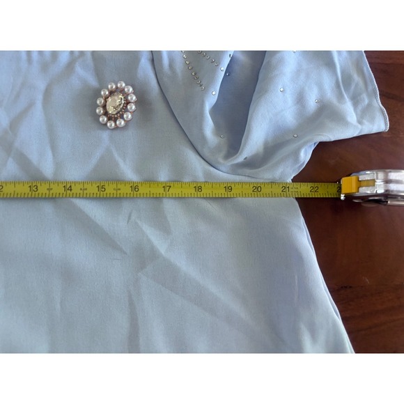 Women's 2 Piece Light Blue Pant Set Formal Asymmetrical Top Wide Leg Pants Large - Picture 9 of 12